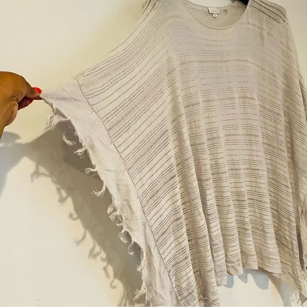 Kinross Fringe Openwork Linen Poncho One Size - Picture 5 of 5